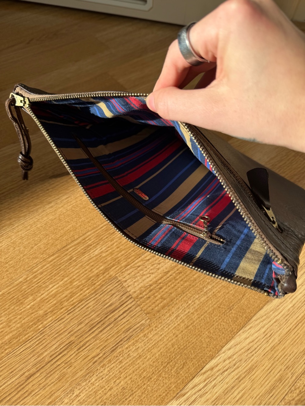 Vintage Bonnie Cashin for Meyers Mahogany Leather Zip Pouch Clutch
